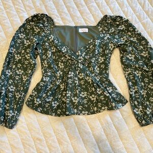 Pink Lily Dark Green Floral Blouse